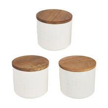 Set of 3 Off White Canisters with Acacia Lids - Anko