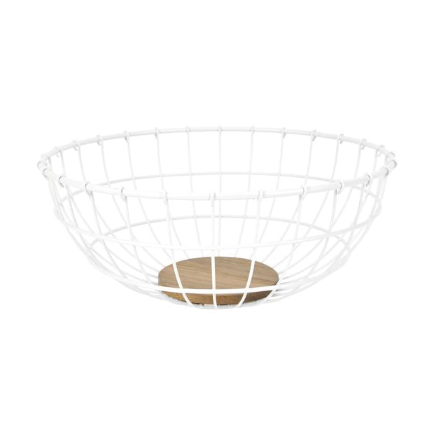 Off White and Acacia Fruit Bowl - Anko
