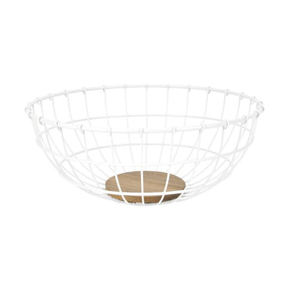 Off White and Acacia Fruit Bowl - Anko