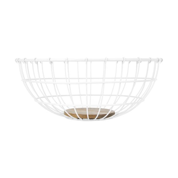 Off White and Acacia Fruit Bowl - Anko