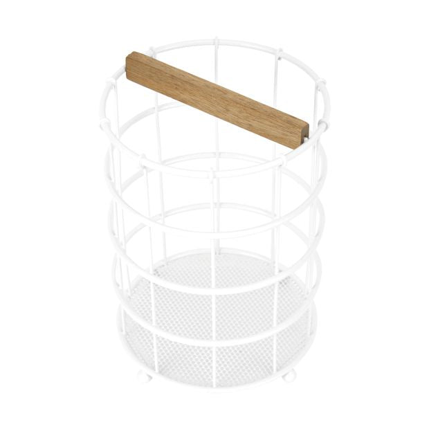 Off White and Acacia Utensil Holder - Anko