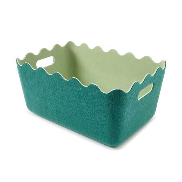 Two Tone Wave Felt Basket, Green - Anko