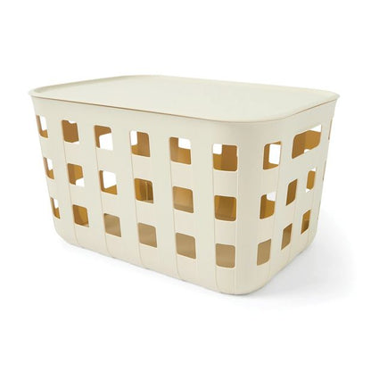 18L Rectangle Trellis Basket with Lid, Beige - Anko