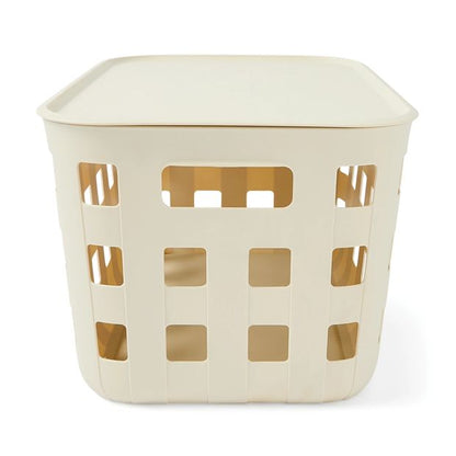 18L Rectangle Trellis Basket with Lid, Beige - Anko