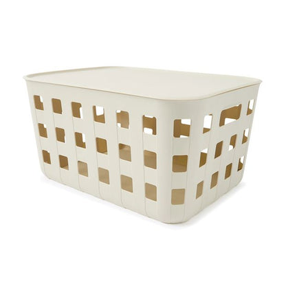 28L Rectangle Trellis Basket with Lid, Beige - Anko