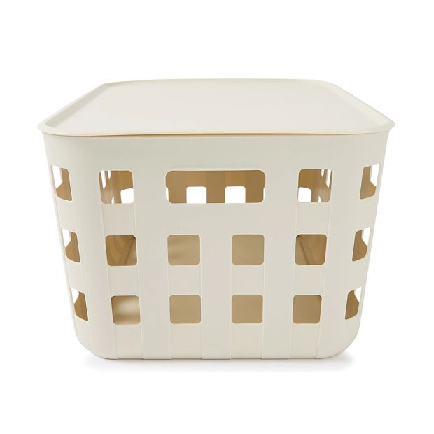 28L Rectangle Trellis Basket with Lid, Beige - Anko