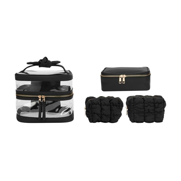 4 Piece Makeup Bag Set, Black - OXX Cosmetics
