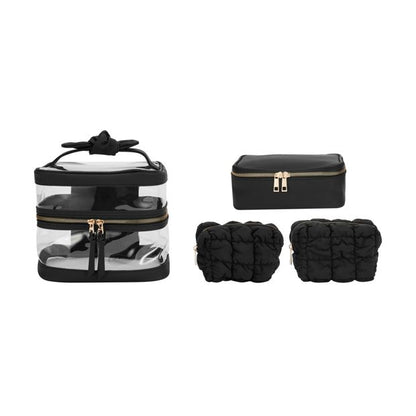 4 Piece Makeup Bag Set, Black - OXX Cosmetics