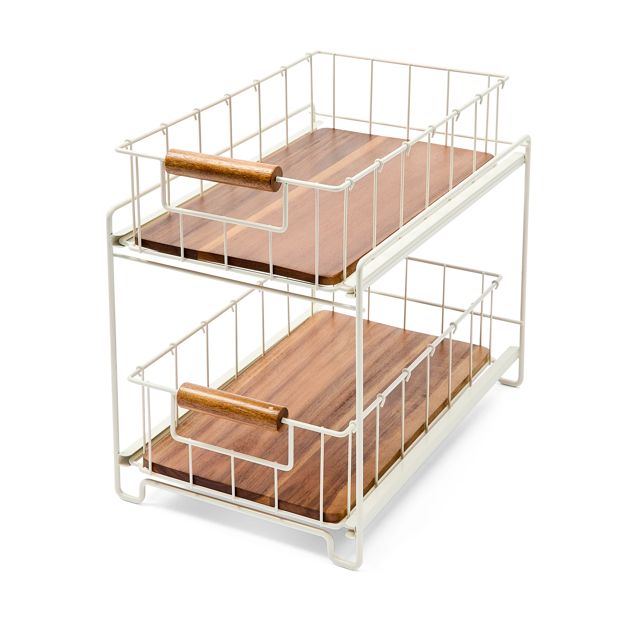 Off White and Acacia 2 Tier Drawers - Anko