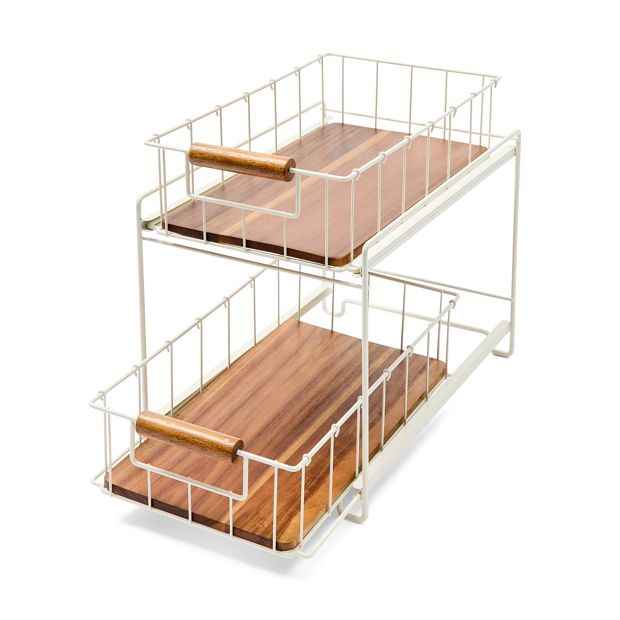 Off White and Acacia 2 Tier Drawers - Anko