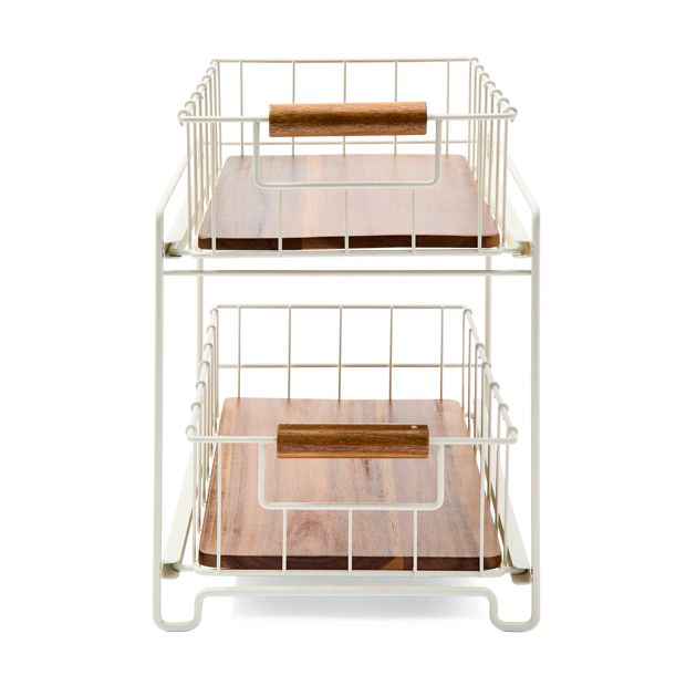 Off White and Acacia 2 Tier Drawers - Anko