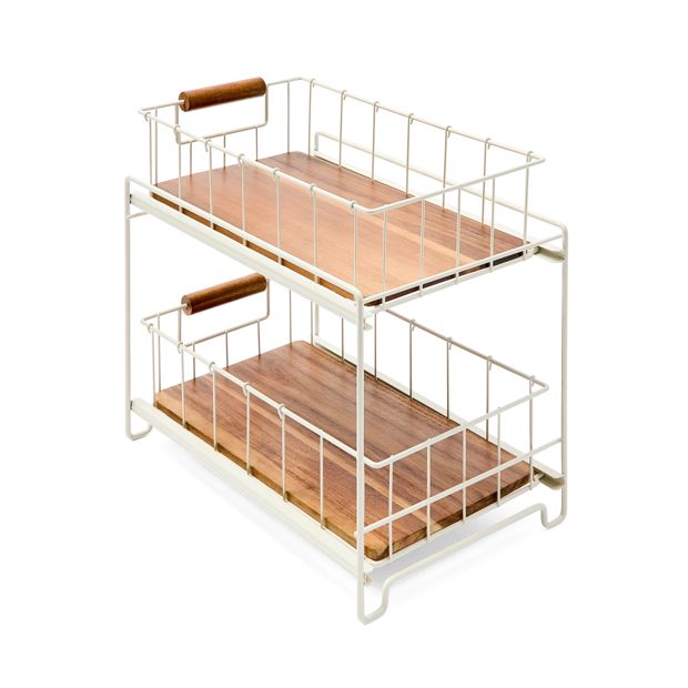 Off White and Acacia 2 Tier Drawers - Anko