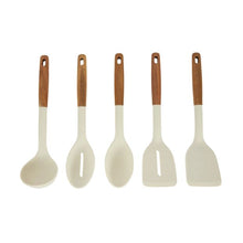 Set of 5 Silicone Utensils with Acacia Handles - Anko