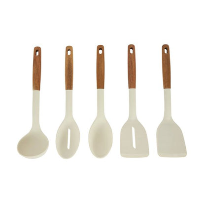 Set of 5 Silicone Utensils with Acacia Handles - Anko