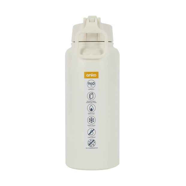 960ml Cream Double Wall Insulated Cylinder Drink Bottle - Anko