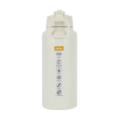960ml Cream Double Wall Insulated Cylinder Drink Bottle - Anko
