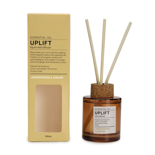 Aroma Uplift Lemongrass & Ginger Essential Oil Blend Liquid Reed Diffuser 130ml - Anko