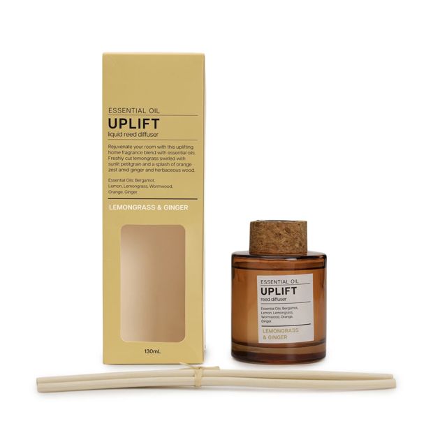 Aroma Uplift Lemongrass & Ginger Essential Oil Blend Liquid Reed Diffuser 130ml - Anko