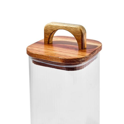 Set of 3 Linear Glass Canisters with Acacia Lids - Anko