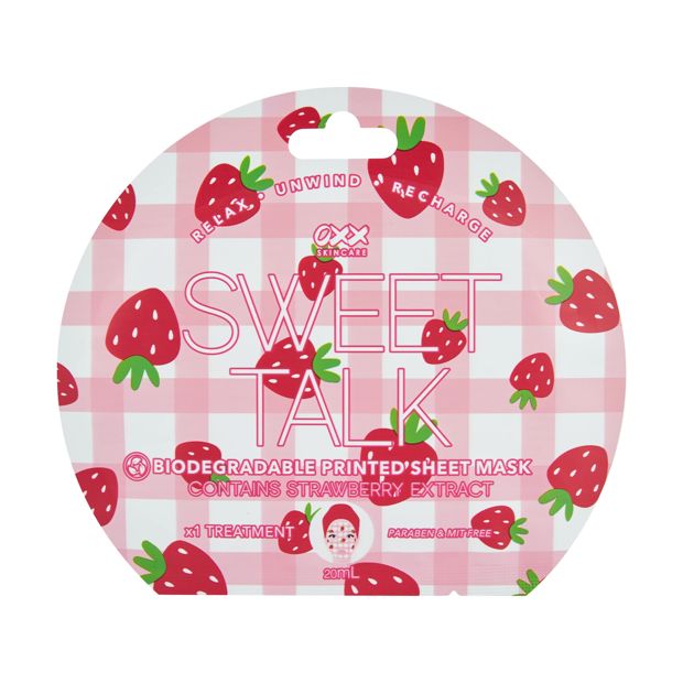 Sweet Talk Printed Sheet Mask 20ml, Strawberry Extract - OXX Skincare