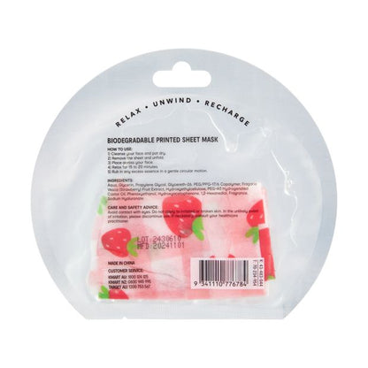 Sweet Talk Printed Sheet Mask 20ml, Strawberry Extract - OXX Skincare