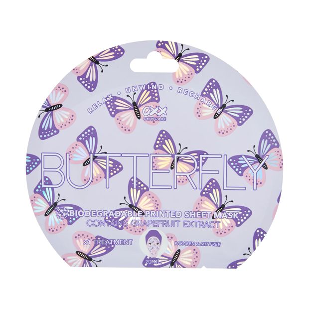 Butterfly Printed Sheet Mask 20ml, Grapefruit Extract - OXX Skincare