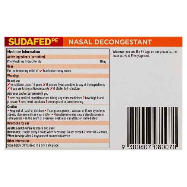 20 Pack Sudafed PE Nasal Decongestant Tablets