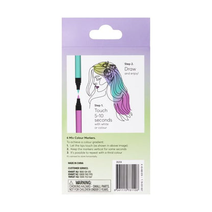 6 Pack Mix Colour Markers, Pastel - Anko