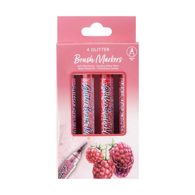 4 Pack Glitter Brush Markers, Pink - Anko