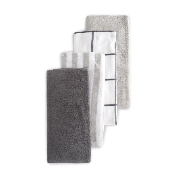 4 Pack Grey Linear Terry Tea Towels - Anko