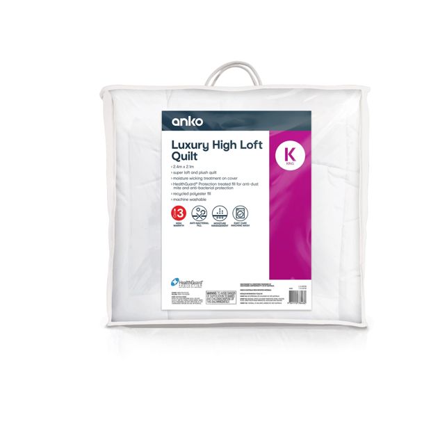 High Warmth Luxury High Loft Quilt, King Bed, White - Anko