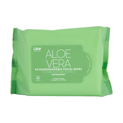 40 Pack Biodegradable Antioxidant Facial Wipes, Aloe Vera - OXX Skincare