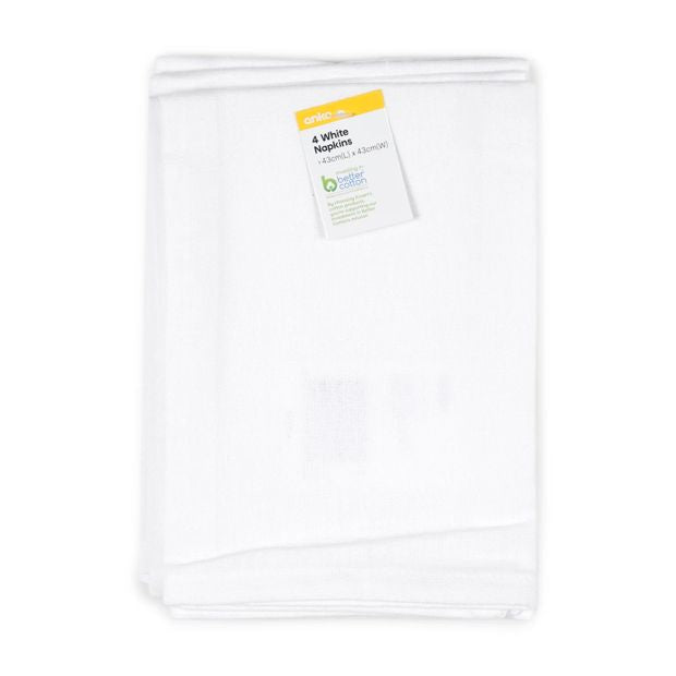 4 Pack White Napkins - Anko