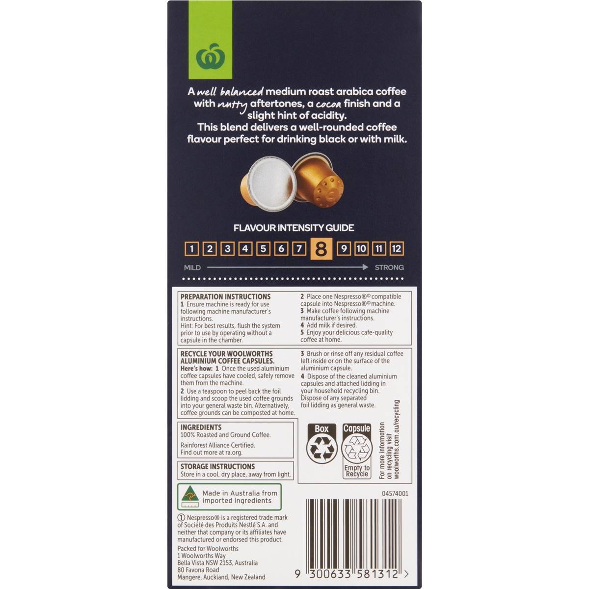 Woolworths Nespresso Compatible Coffee Capsules Medium 10 Pack