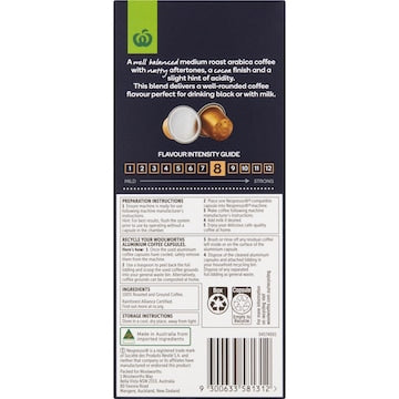 Woolworths Nespresso Compatible Coffee Capsules Medium 10 pack