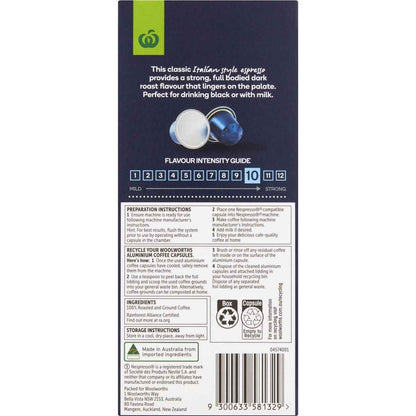 Woolworths Nespresso Compatible Coffee Capsules Strong 10 pack