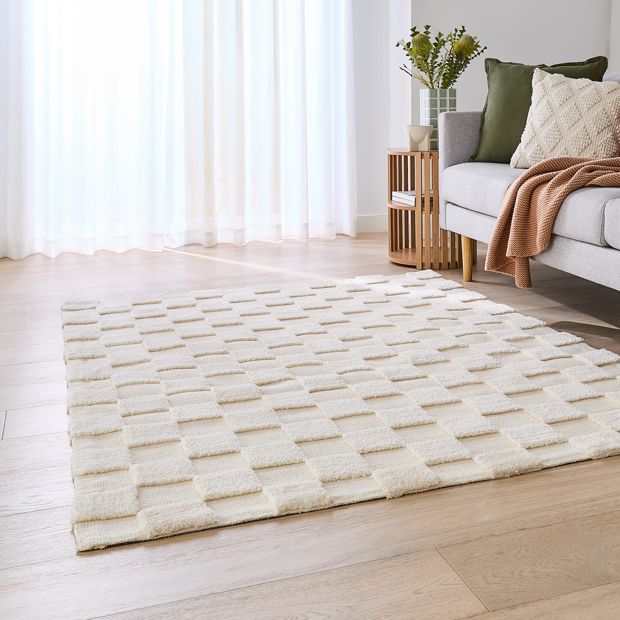 Check Rug, Natural, Small, 140cm x 70cm - Anko