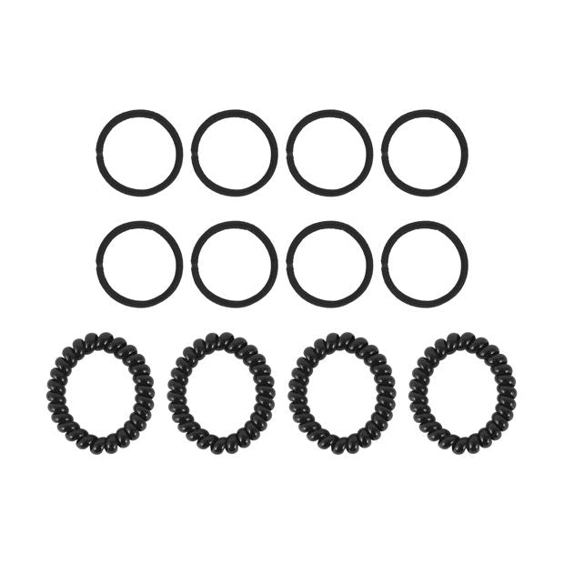 12 Pack Hair Elastics, Black - OXX Haircare