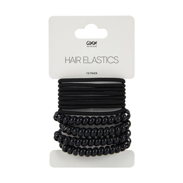 12 Pack Hair Elastics, Black - OXX Haircare