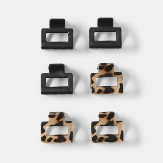 6 Pack Black and Tort Mini Rectangular Claw Hair Clips - OXX Haircare