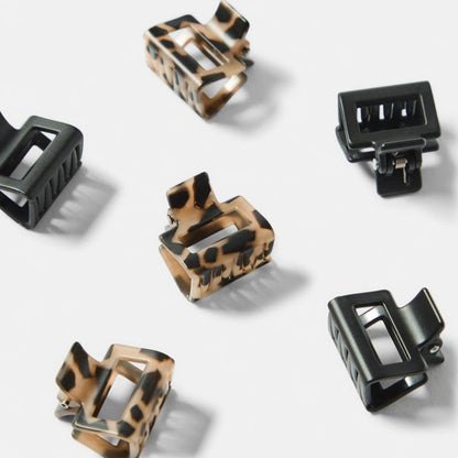6 Pack Black and Tort Mini Rectangular Claw Hair Clips - OXX Haircare