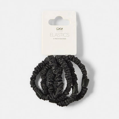 4 Pack Ruched Hair Elastics, Black - OXX Haircare