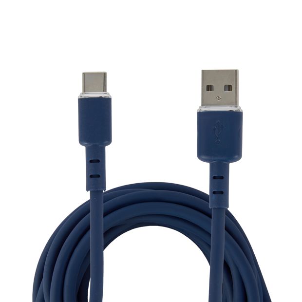 Wall USB Charger with USB-A to USB-C Cable, Blue - Anko