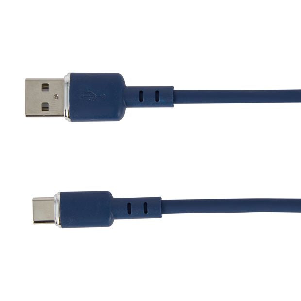 Wall USB Charger with USB-A to USB-C Cable, Blue - Anko