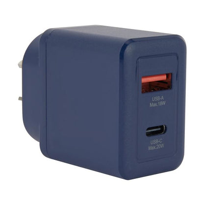 Wall USB Charger with USB-A to USB-C Cable, Blue - Anko
