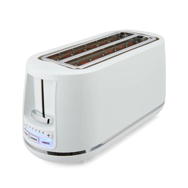 4 Slice Long Slot Toaster, White - Anko