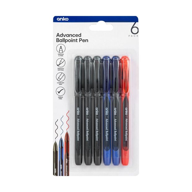 6 Pack Advanced Ballpoint Pens - Anko