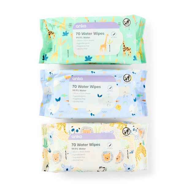 70 Pack Water Wipes  Assorted - Anko