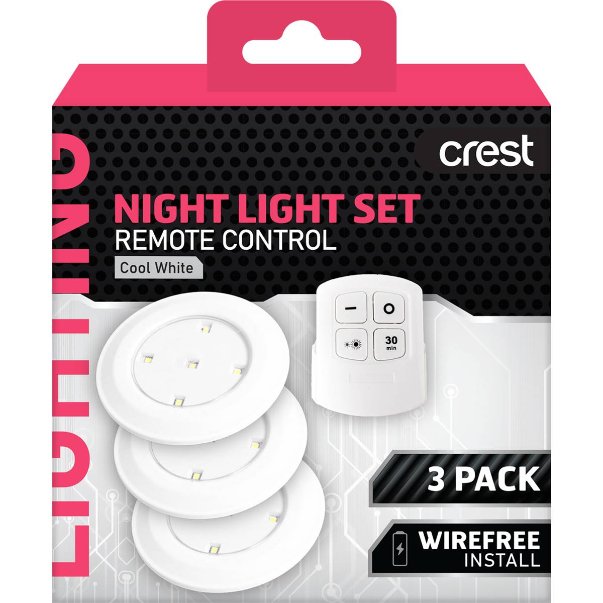 Crest Night Light Set Remote Control Cool White 3 Pack