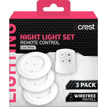 Crest Night Light Set Remote Control Cool White 3 Pack
